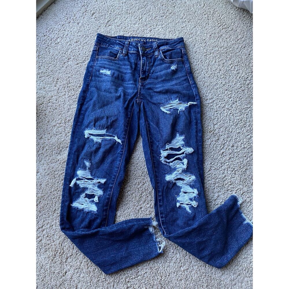 AMERICAN EAGLE Skinny Jeans Women's Size 4 Stretch Blue Denim Distressed